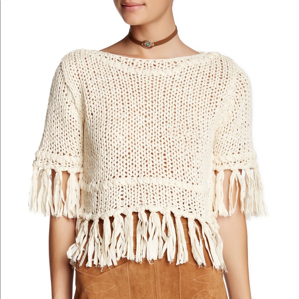Free People On the Fringe Medium cream sweater